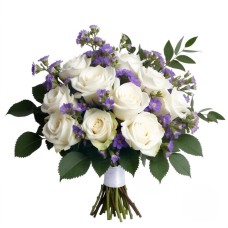 Funeral Bouquet Of White Roses And Purple Flowers (Refined)
