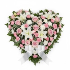 Cuore funebre bianco e rosa (raffinato)