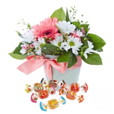 Bouquet rosa e bianco con caramelle (Raffinato)