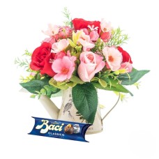 Bouquet di rose rosse e rosa con cioccolatini (Raffinato)