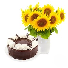 Bouquet di girasoli con torta al cioccolato (Raffinato)