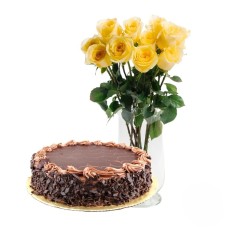 Bouquet di rose gialle con torta al cioccolato (Raffinato)