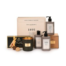Atelier Rebul: confezione regalo del 1895, candela con foglie di canapa e tartufi Godiva