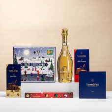 Regalo festivo con spumante analcolico, cioccolatini Leonidas e biscotti Jules Destrooper