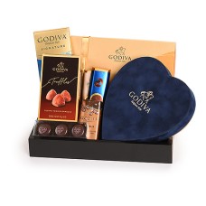 Vassoio regalo Godiva con cuore in velluto blu
