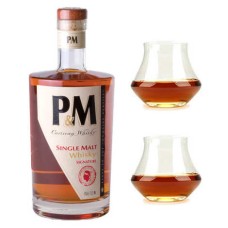 P&amp;M Single Malt Signature Whisky dalla Corsica 42% e i suoi 2 bicchieri