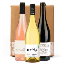 Scatola scoperta di 3 bottiglie di vini occitani