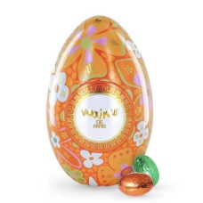 The floral metal egg filled with small praline, gianduja, white chocolate and caramel eggs (90g egg)