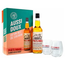 Confezione regalo di whisky miscelato al naso di maiale con 2 bicchieri