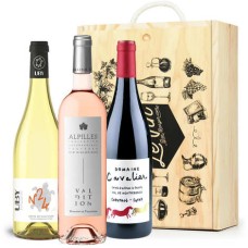 Cassetta in legno 3 vini 3 colori (bianco, rosè, rosso)