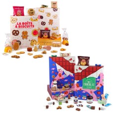 Set di 2 calendari dell'Avvento interamente al cioccolato + scatola di biscotti