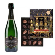 Assortimento di cioccolatini Maxim's e champagne Gaucher Reserve Brut