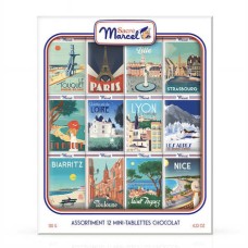 Confezione da 12 mini barrette di cioccolato con mappa della Francia