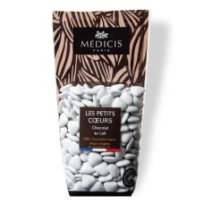 Confettini bianchi a forma di cuore ricoperti di cioccolato al latte (confezione da 250 g)