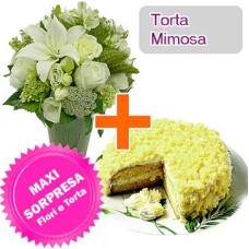 Torta Mimosa + Fiori (Composizione Classica)