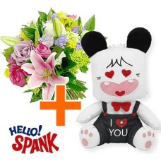 Ciao Spank con maglietta nera da 12" + fiori (composizione classica)
