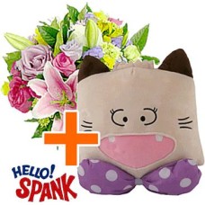 Cuscino Hello Spank Kitty + Fiori (Composizione Classica)