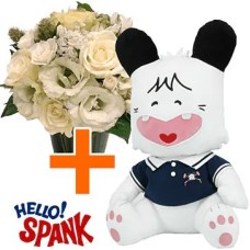 Ciao Spank con maglietta blu da 30 cm + fiori (composizione classica)
