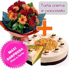 Torta alla crema e cioccolato + fiori (Composizione classica)
