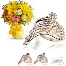 Anello con elementi Swarovski + fiori (composizione classica)