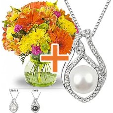Necklace with Swarovski Crystal + Flowers (Classic Composition)