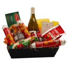 Cesto regalo belga con vino bianco francese Chablis