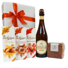 Confezione regalo in legno con tripel belga e dolci belgi