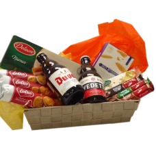 Cestino di caramelle con birra belga Duvel e Vedett