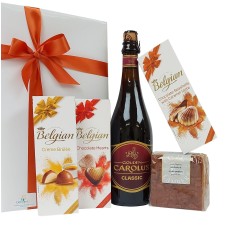 Confezione regalo in legno con Carolus belga e dolci belgi