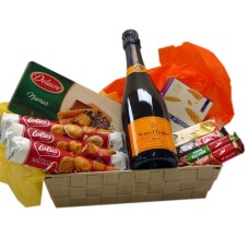 Cestino di caramelle belghe con champagne Veuve Clicquot