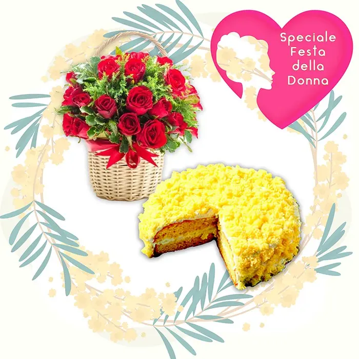 Cesto con torta e rose (BASE)