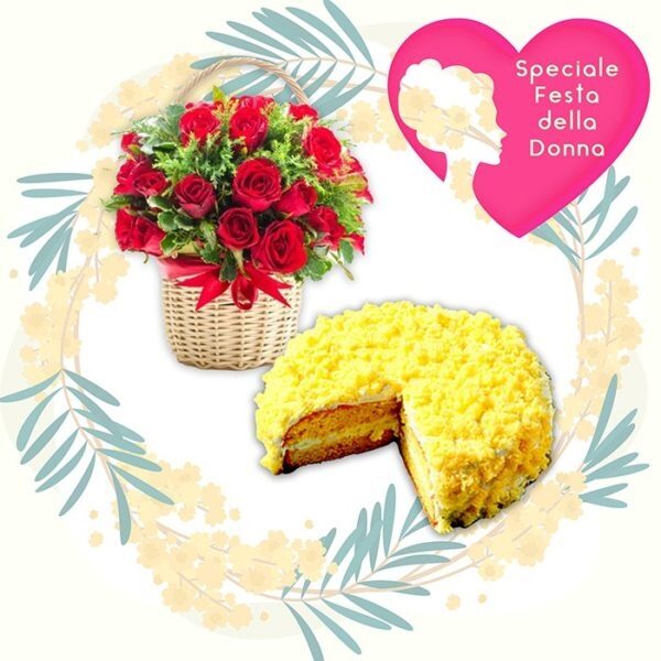 Cesto con torta e rose (BASE)