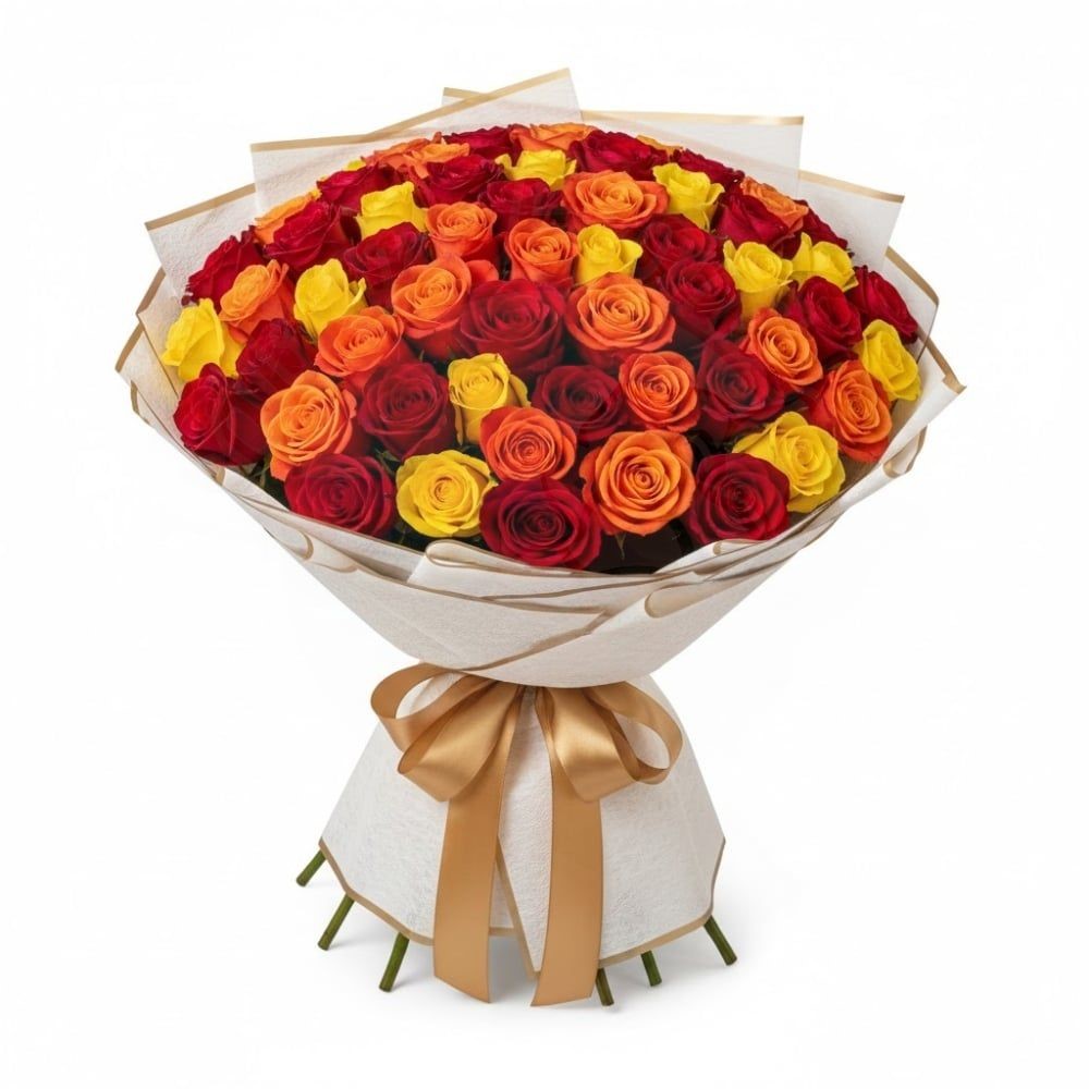 100 mix red orange and yellow roses (Refined)