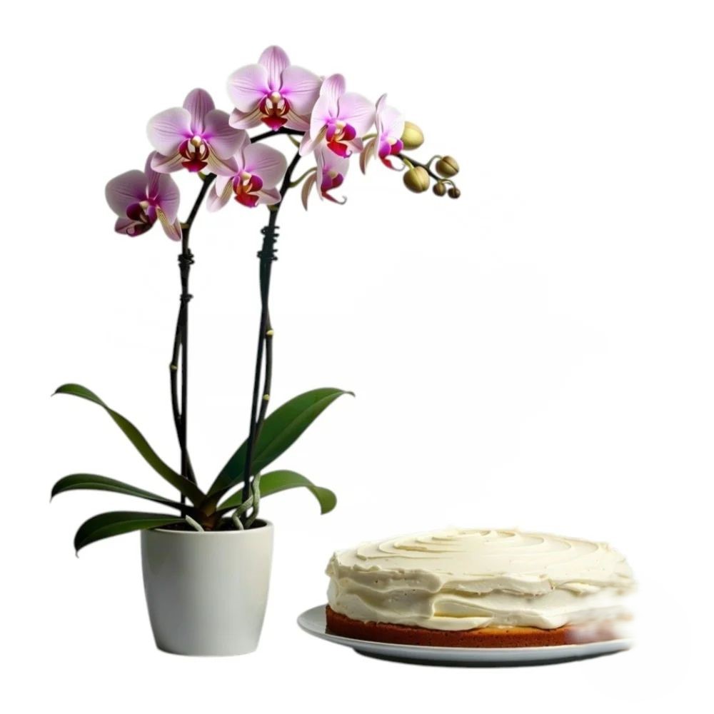 Pianta di orchidea rosa con torta alla crema (Raffinata)