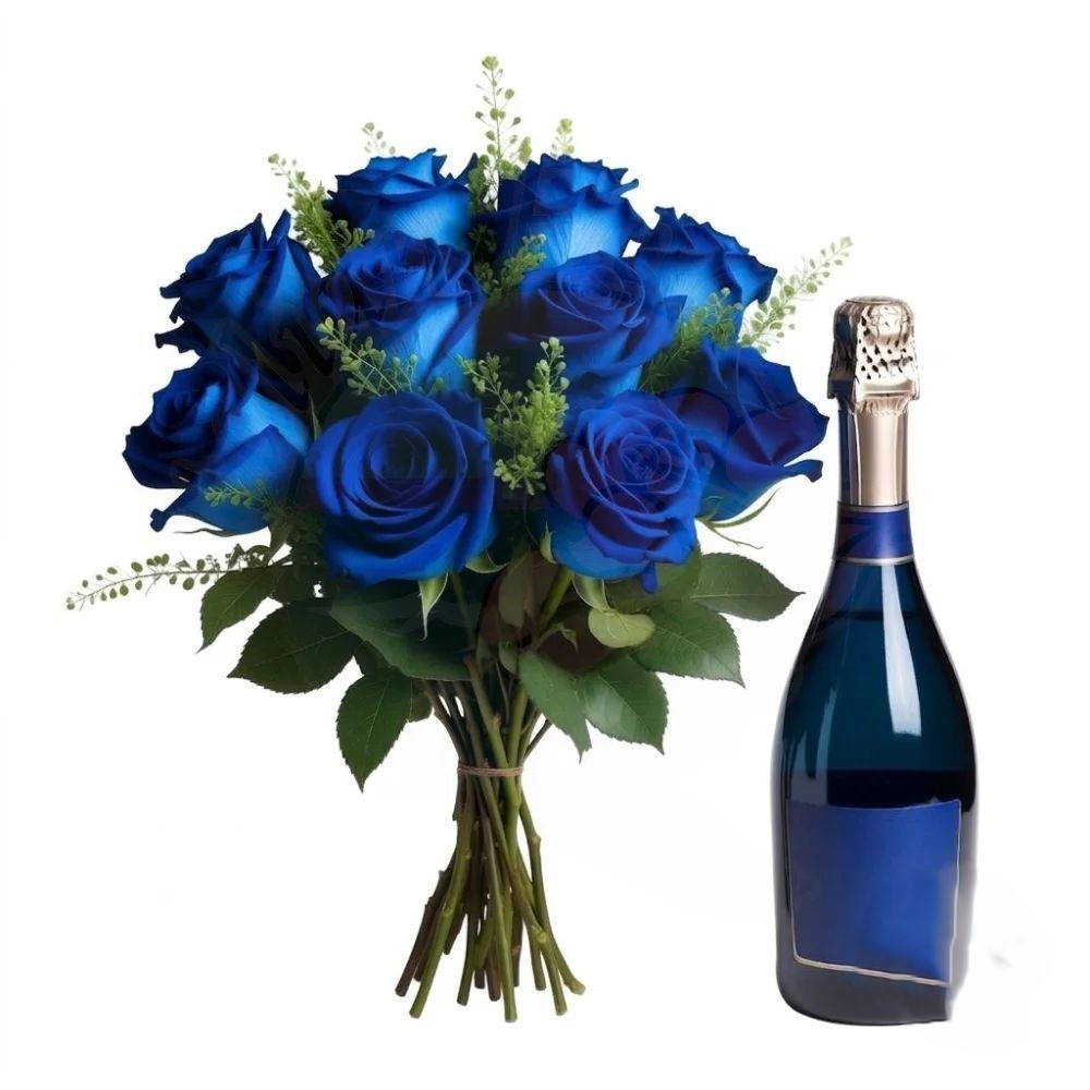 Bouquet blu con spumante (Raffinato)