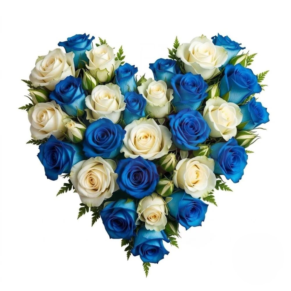 Cuore di rose blu e bianche (Raffinato)