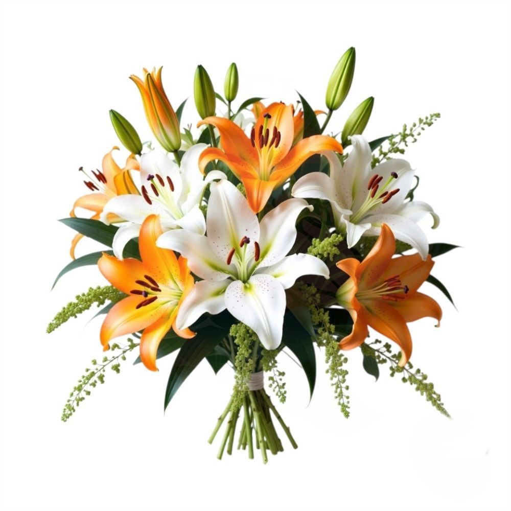 Bouquet di gigli bianchi e arancioni (raffinati)