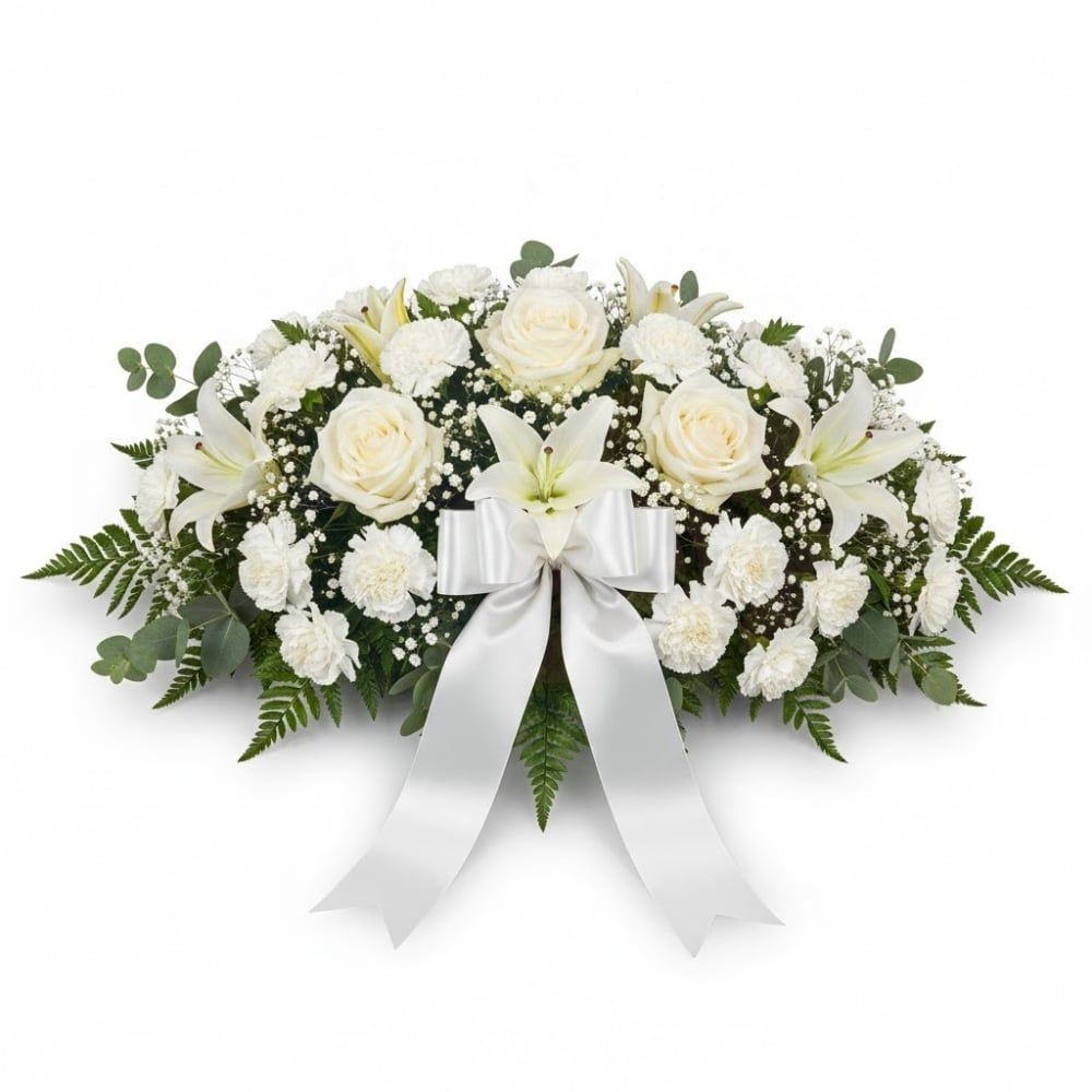 Composizione funebre di fiori bianchi (raffinata)