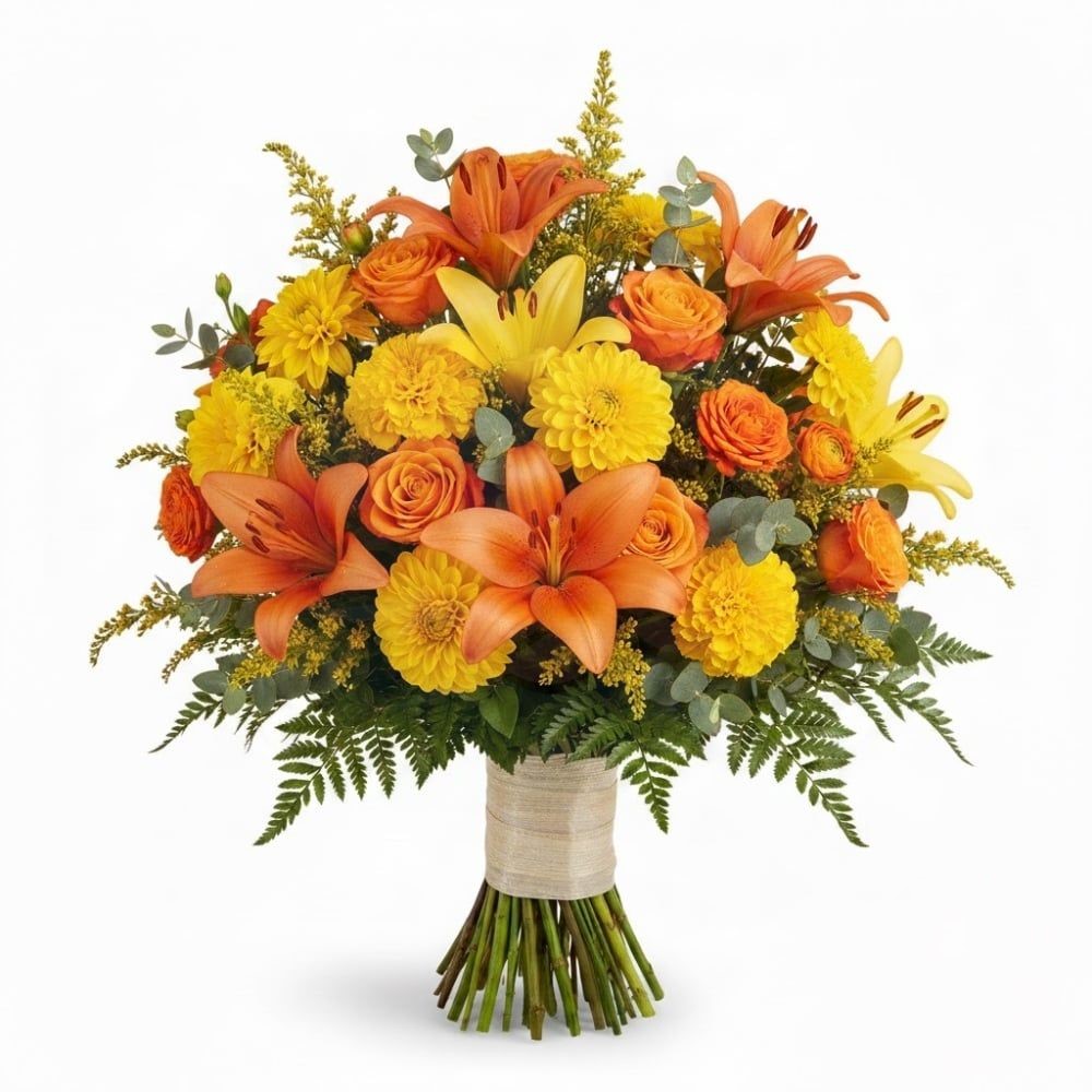 Mazzo funebre di fiori gialli e arancioni (raffinato)