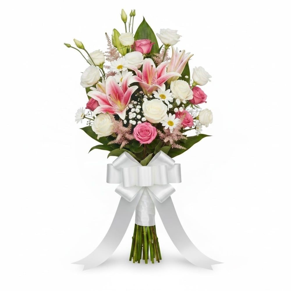 Bouquet funebre di fiori dai toni chiari (raffinato)