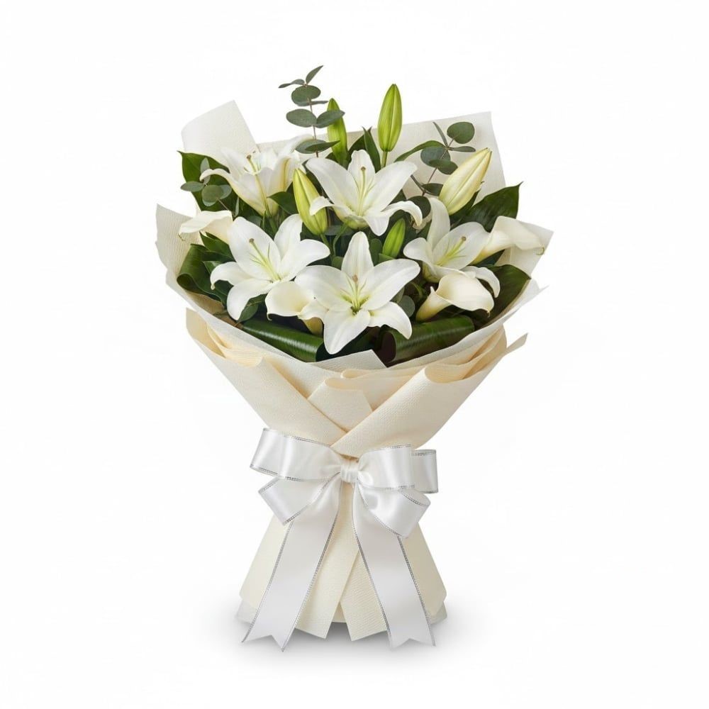 Bouquet funebre di gigli bianchi (raffinato)