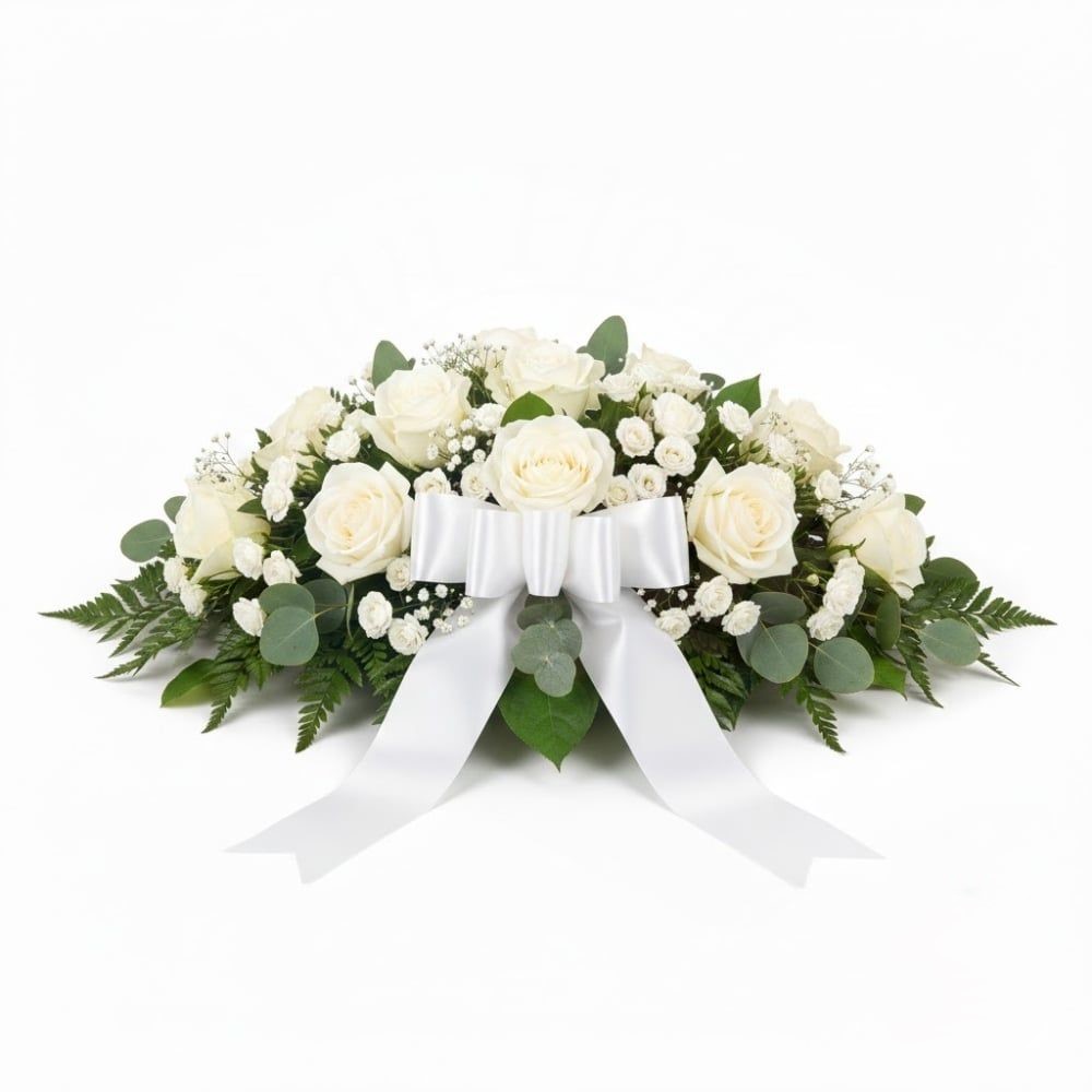 Composizione funebre di rose bianche (raffinata)