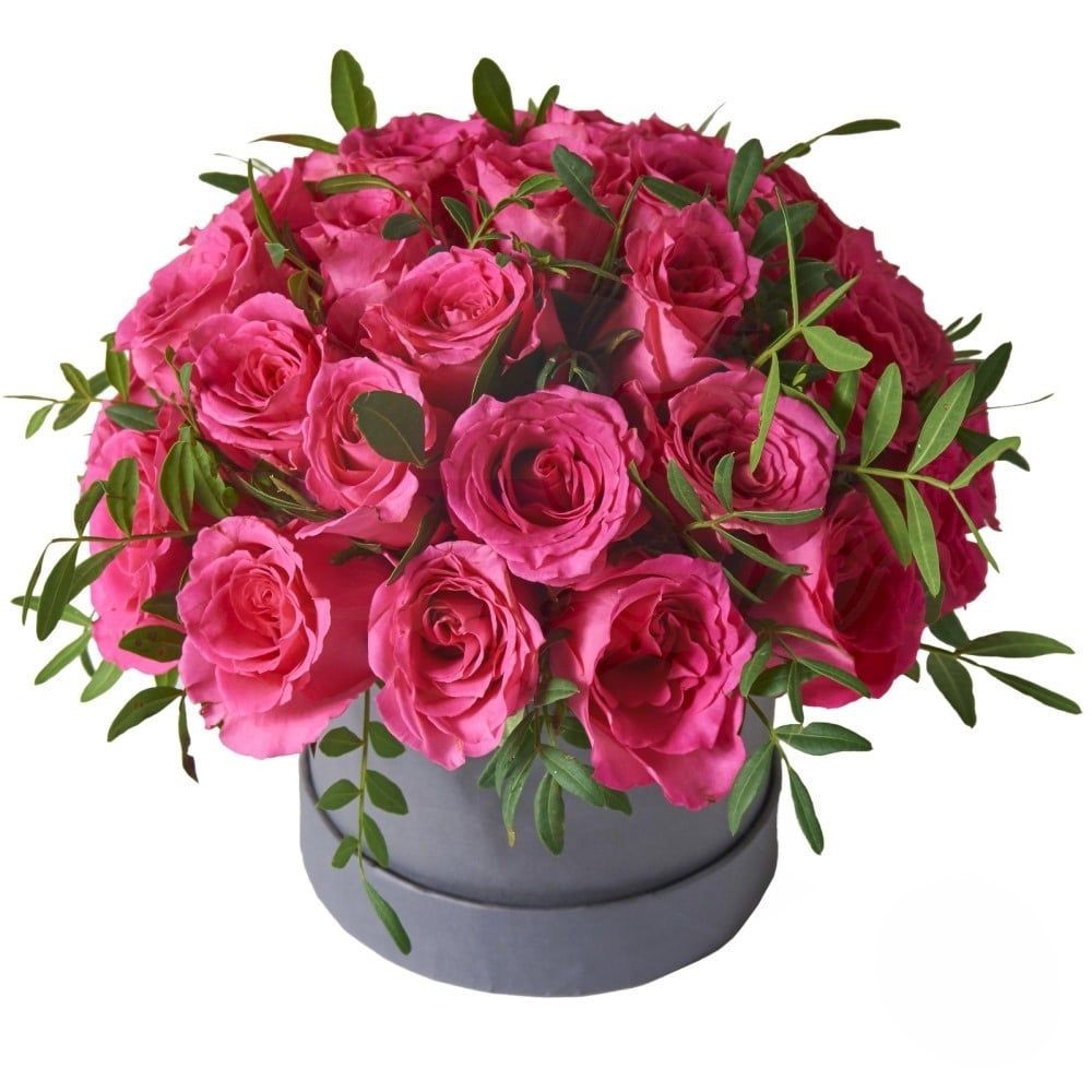 Arrangement of Pink Roses in Hat Box (Refined)