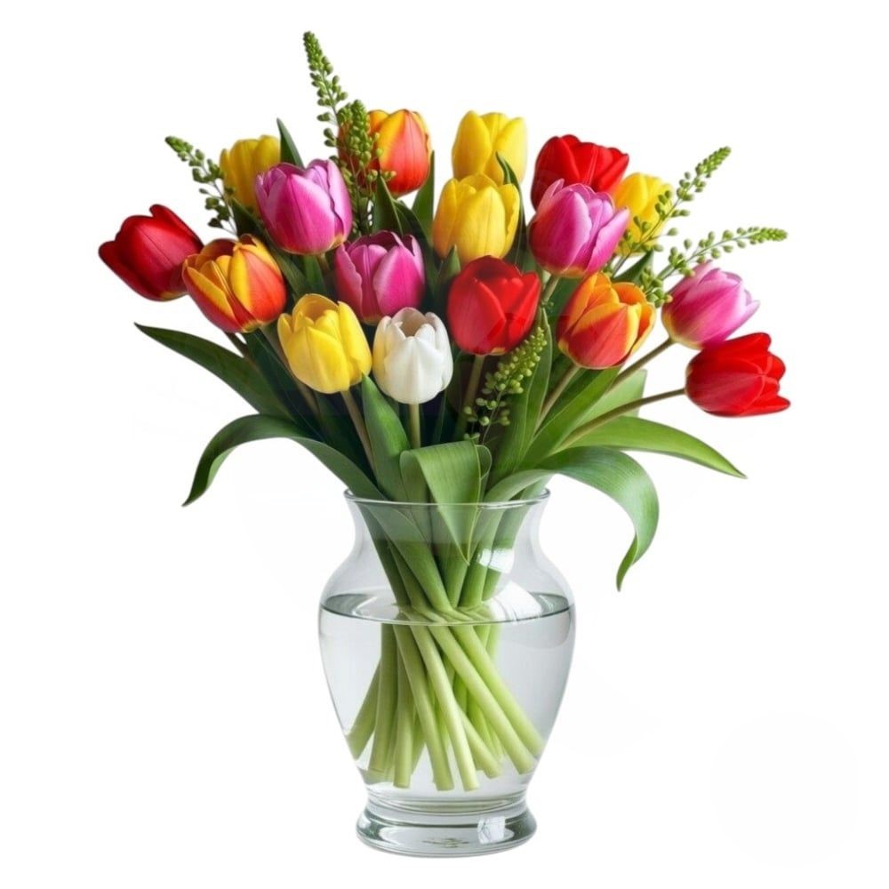 Bouquet di tulipani colorati con vaso (Raffinato)