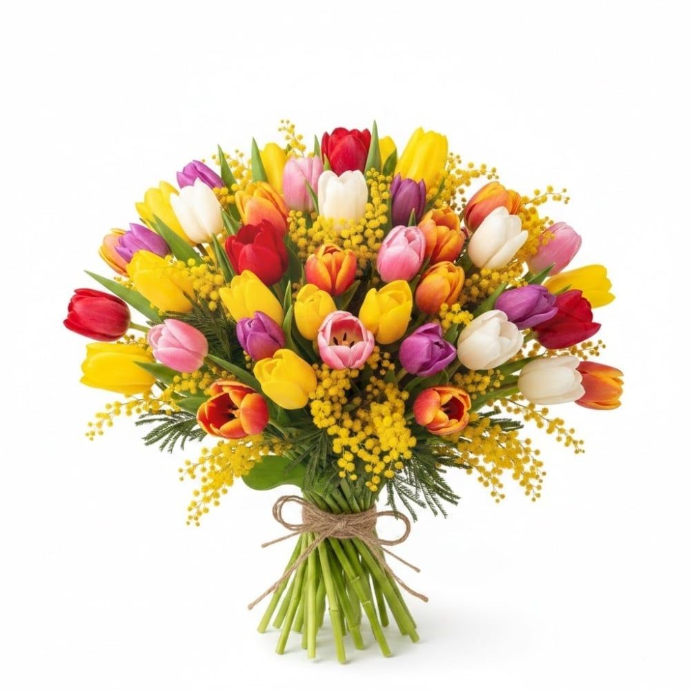 Bouquet di tulipani con mimosa (Raffinato)