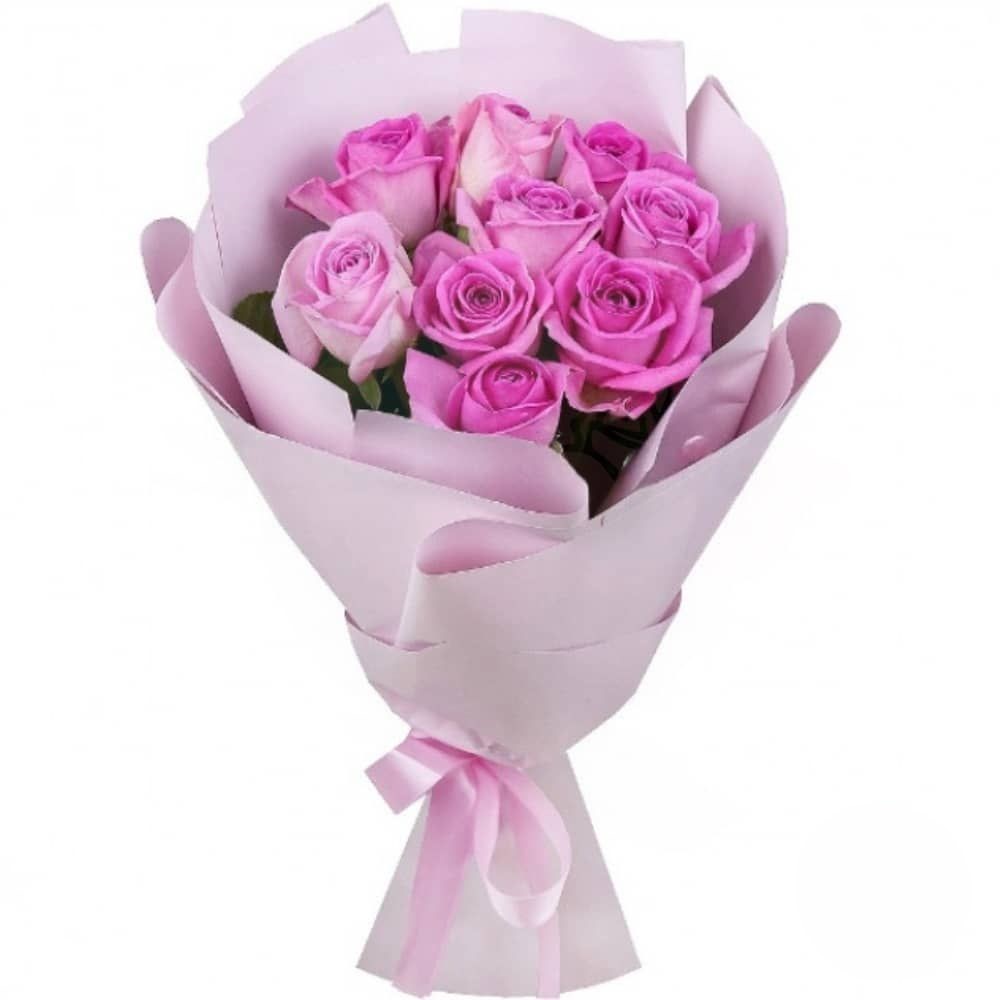 Bouquet of 9 hot pink roses (Refined)