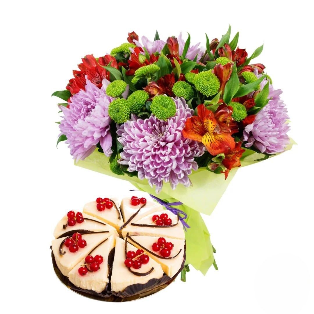 Bouquet stagionale colorato con cheesecake (Raffinato)