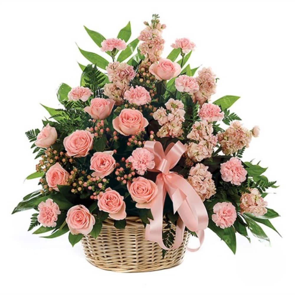 Composizione floreale rosa per condoglianze (versione raffinata)