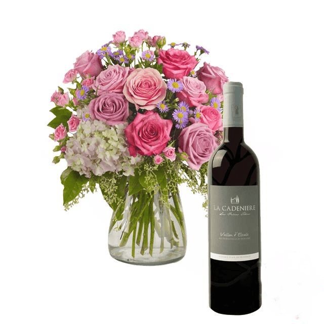 Bouquet rosa con vino rosso (Raffinato)