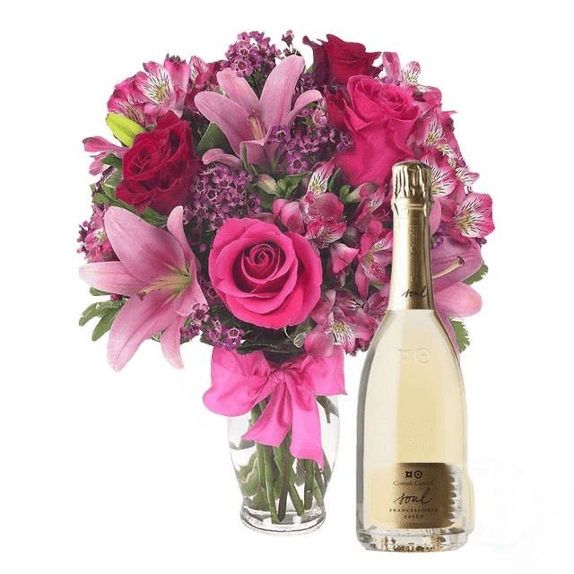 Bouquet rosa con vino bianco (Raffinato)